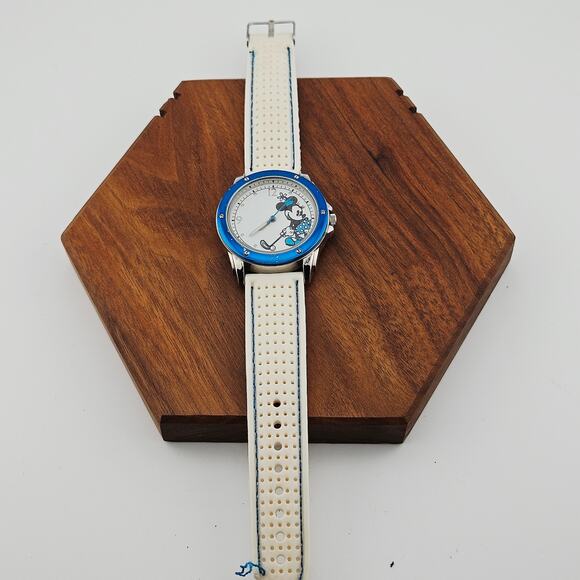 Disney Women's Minnie Mouse Character Watch Blue Bezel Cream Texture Band - Picture 4 of 7